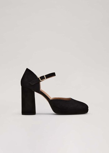 Phase Eight Black Suede Closed Toe Platform Heels Black Australia | IN3850924